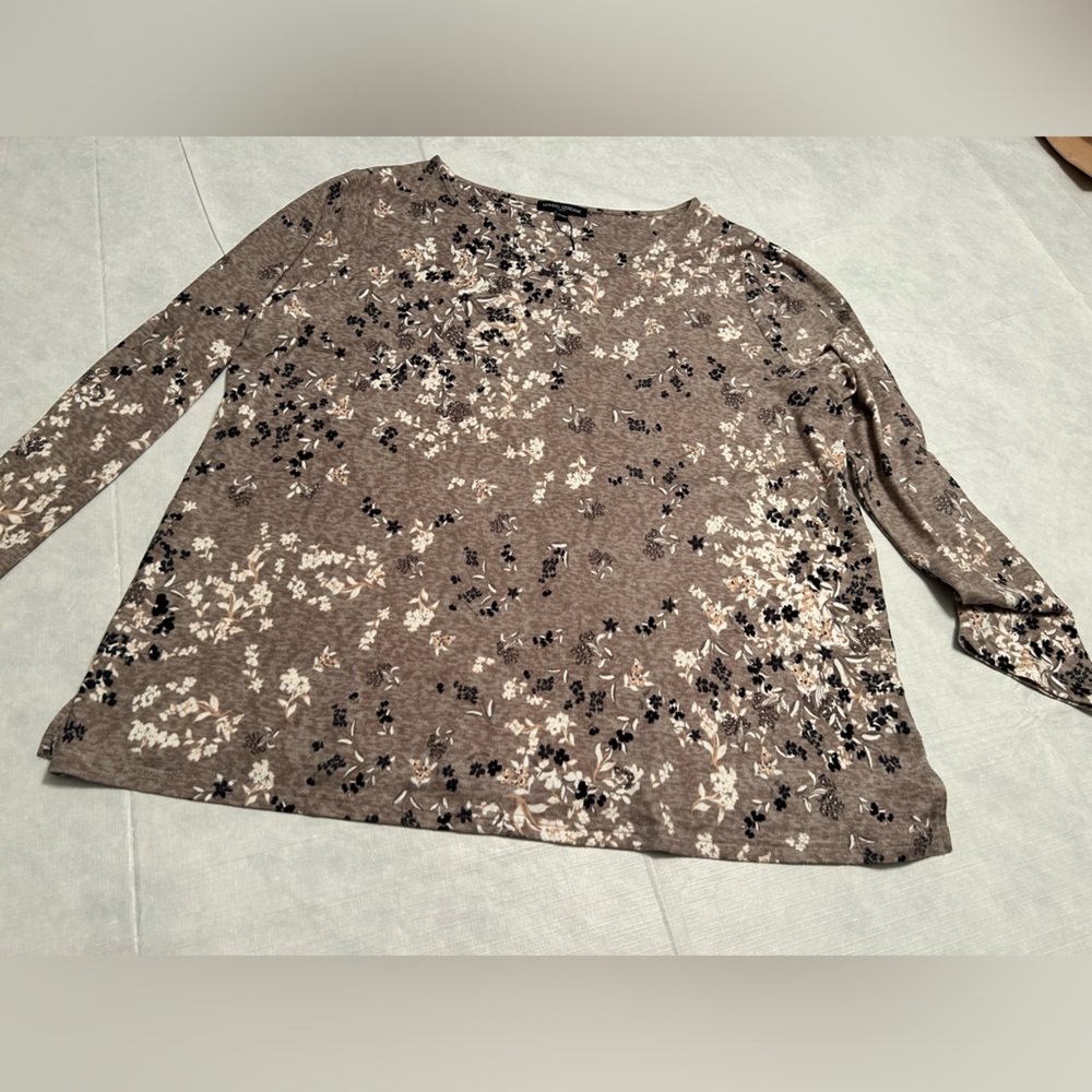 Mario Serrani Taupe Floral Long Sleeve Top
